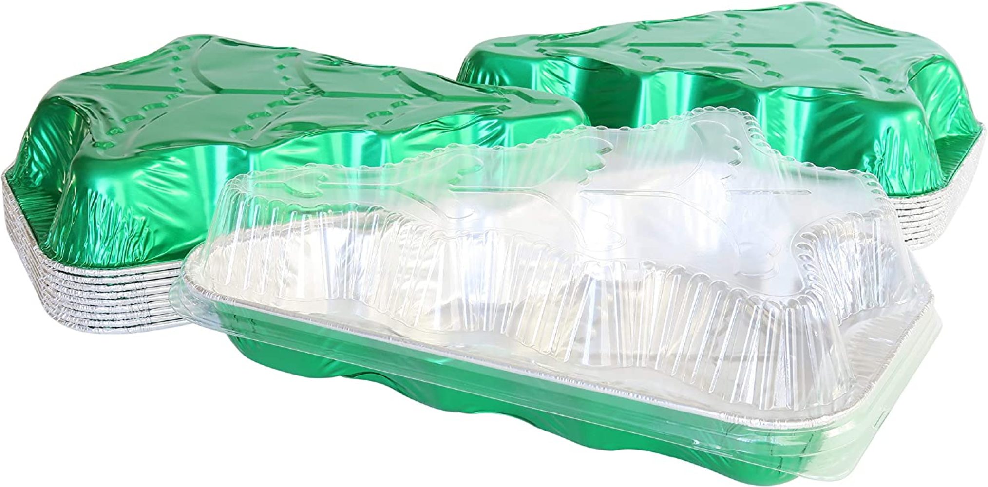 Disposable Aluminum Christmas Tree Cake Pan with Clear Snap on Lid