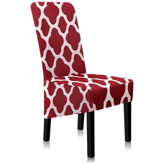 Stretchy Dining Chair Covers, XL/Oversized Removable Washable Soft Spandex High Back Large Chair Cover Slipcover for Dining Room Kitchen Hotel Table Banquet, Geometric Pattern (4 Per Set, Wine Red_01)
