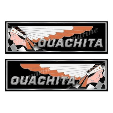 2 Ouachita Bass Pontoon Boat Classic Racing Stickers - 10" long