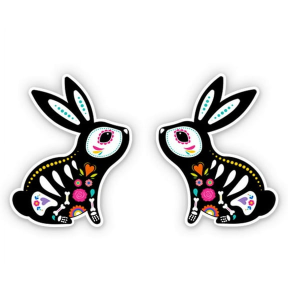 Bunnies Mexican Sugar Skull Style - 2" Each Vinyl Stickers - For Car Laptop Water Bottle Phone - Waterproof Decals