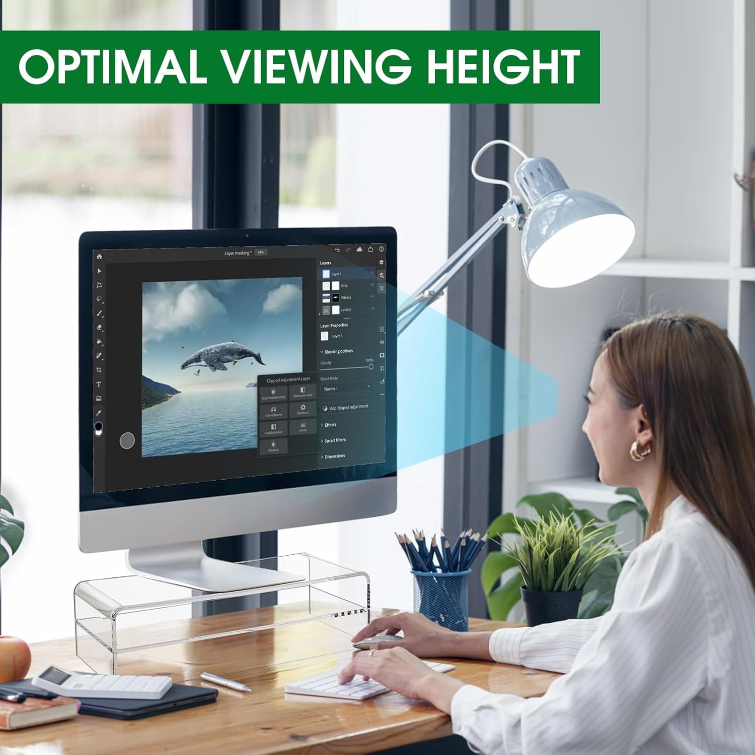 20in Large Acrylic Monitor Stand, 2-Tier Premium Large Laptop Stand, Acrylic Computer Monitor Riser for Home, Office, Business, Keyboard Storage, Multi-Media Laptop, Printer, TV