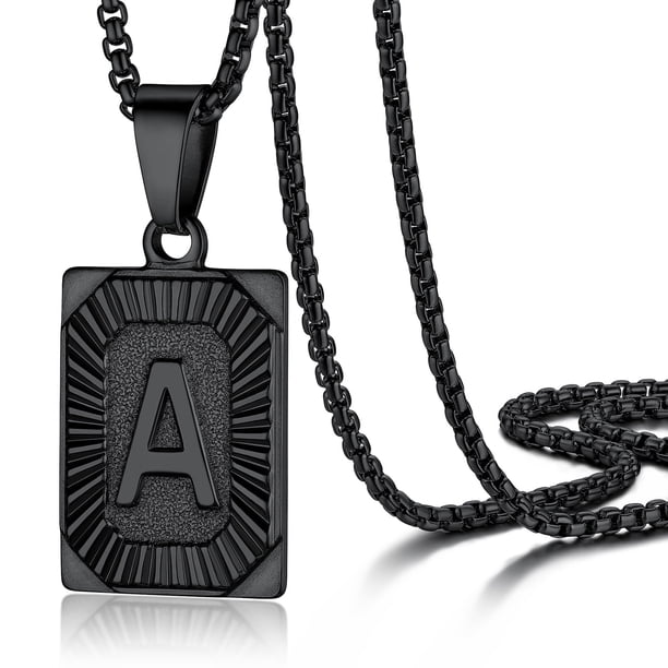 Collar con colgante inicial PROSTEEL de Acero inoxidable letra A Personalizado Negro Cadena regalo Cumpleaños Navidad para niño