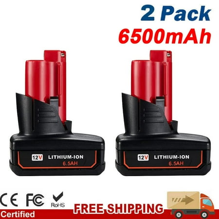 

KUNLUN 2-Pack 12V 6500mAh Lithium Ion Replacement Battery for Milwaukee M12 Battery 48-11-2401 48-11-2411 Power Tools