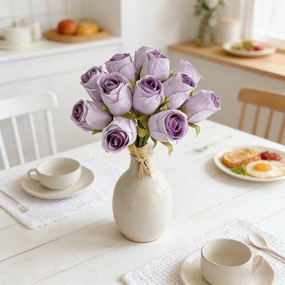 Hovilon 12 Pcs Purple Artificial Roses - 9.8-Inch Realistic Faux Silk Flower Stems, Elegant Fake Floral Bouquet for DIY Wedding Centerpieces, Bridal Showers, Valentine's Day, and Home Vase Decor
