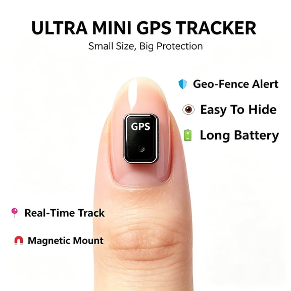Ultra Mini GPS Tracker with Strong Magnetic Mount, Real Time Location Tracking Device, Geo-Fence Alert, Long Standby Battery, Portable GPS Locator for Vehicle, Luggage, Pets, Elderly & Valuables Secu
