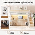 thumbnail image 5 of Bellemave Queen Size Loft Bed with Desk, Stairs and Wardrobe, Metal Gaming Loft Beds with Beside Shelf & Pegboard and LED Light, Heavy Duty High Loft Bed with USB Ports, No Box Spring Required, White, 5 of 10