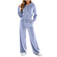 thumbnail image 2 of Mifsaly Women's Velour Tracksuit Set 2 Piece Elastic Waist Full Zip Hoodies And Wide Leg Pants Fall Daily Athletic Warm Lounge Matching Outfits, 2 of 8