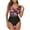 Black, variant on Alkepwun Women's Ruffled One Piece Swimsuit Summer Mesh Floral Patchwork Cross Backless V Neck Bathing Suit Slimming Swimwear on Clearance
