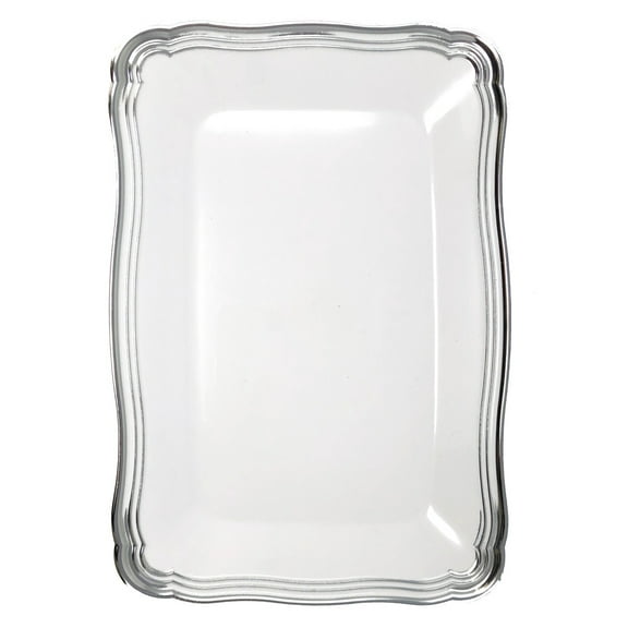Party Source White w/ Silver Rim Rectangular Plastic Large Trays 2 Set
