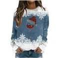 thumbnail image 2 of JUSLIO Christmas Blouses for Women Warm Fleece Shirts Tops Graphic Long sleeve Round Neck Shirts Tops Blue L, 2 of 4