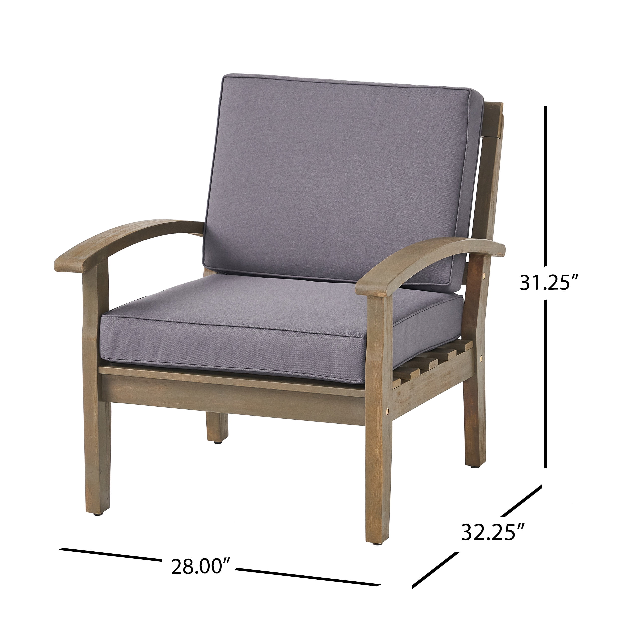 Outdoor Single Acacia Wood Club Chair, Comfort Leisure Seat for Patio Garden, Gray