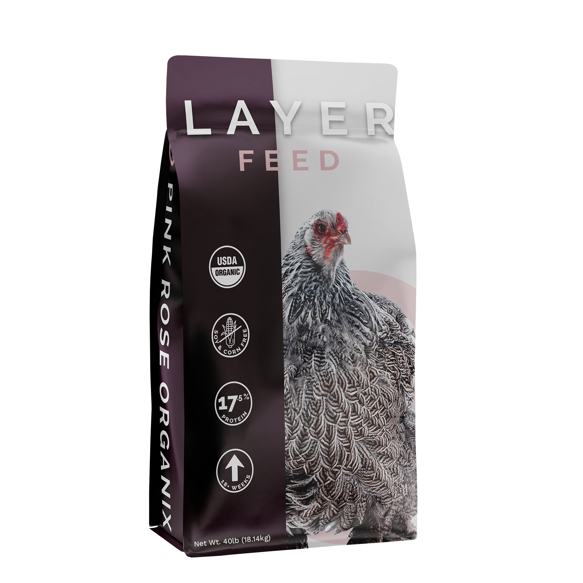 Pink Rose Organix Layer Crumb Feed, 40lbs - Non-GMO, High-Protein Poultry Feed for Healthy Hens & Nutritious Eggs, 17.5% Protein - USDA Certified Organic Blend, Soy & Corn-Free