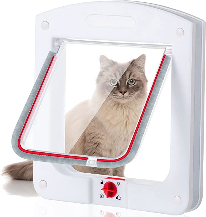 CEESC Cat Flap Door Magnetic Pet Door with 4 Way Lock for Cats Kitties and Kittens 3 Sizes and 2 Colors Options 