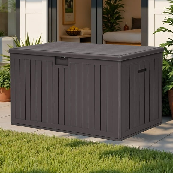 Uforic 180 Gallon Extra Large Outdoor Deck Box, Double-Wall Resin Storage Box with Flexible Divider, Lockable,‎Weatherproof,Brown