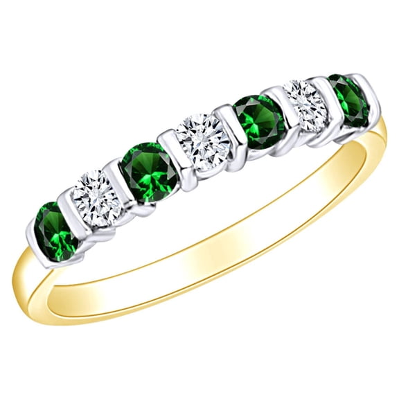 AFFY 0.45 Carat (Ctw) Simulated Emerald & White Natural Diamond Eternity Wedding Band Ring In 14k Solid Yellow Gold Ring Size-8