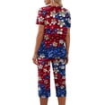 thumbnail image 5 of 4th of July Soft Pajama Set for Women Red Blue and White Stars Nightwear Sets Short Sleeve Shirts Capri Pants Pjs Set, 5 of 6