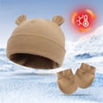 thumbnail image 2 of Lispipm 2pcs Baby Beenie and Glove Set Winter Soft Stretchy Cotton Hats and Mittens Outfit for Newborn Girls Boys Brown 0-6 Months, 2 of 6