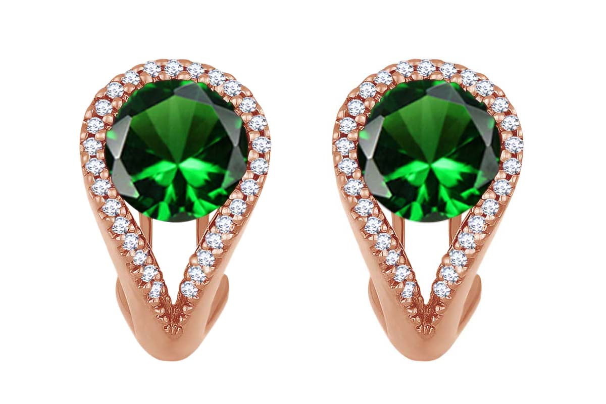 2.00 Ct Marquise Cut Green Emerald Huggie Women's Earrings 14K Rose Gold Over