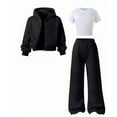 thumbnail image 3 of Staki Toddler Girl Fall Outfits Girls 2 Piece Outfits Tracksuit Drop Shoulder Hoodie Half Zip Sweatshirt and Sweatpants Joggers Set with Pockets(Black,9-10 Years), 3 of 3