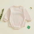 thumbnail image 4 of Hessimy Newborn Baby Boy Summer Outfit Bow Smocked Bubble Romper Doll Collar Plaid Bodysuit Fly Sleeve Jumpsuit Clothes,Trendy(Beige,3-6 Months), 4 of 7