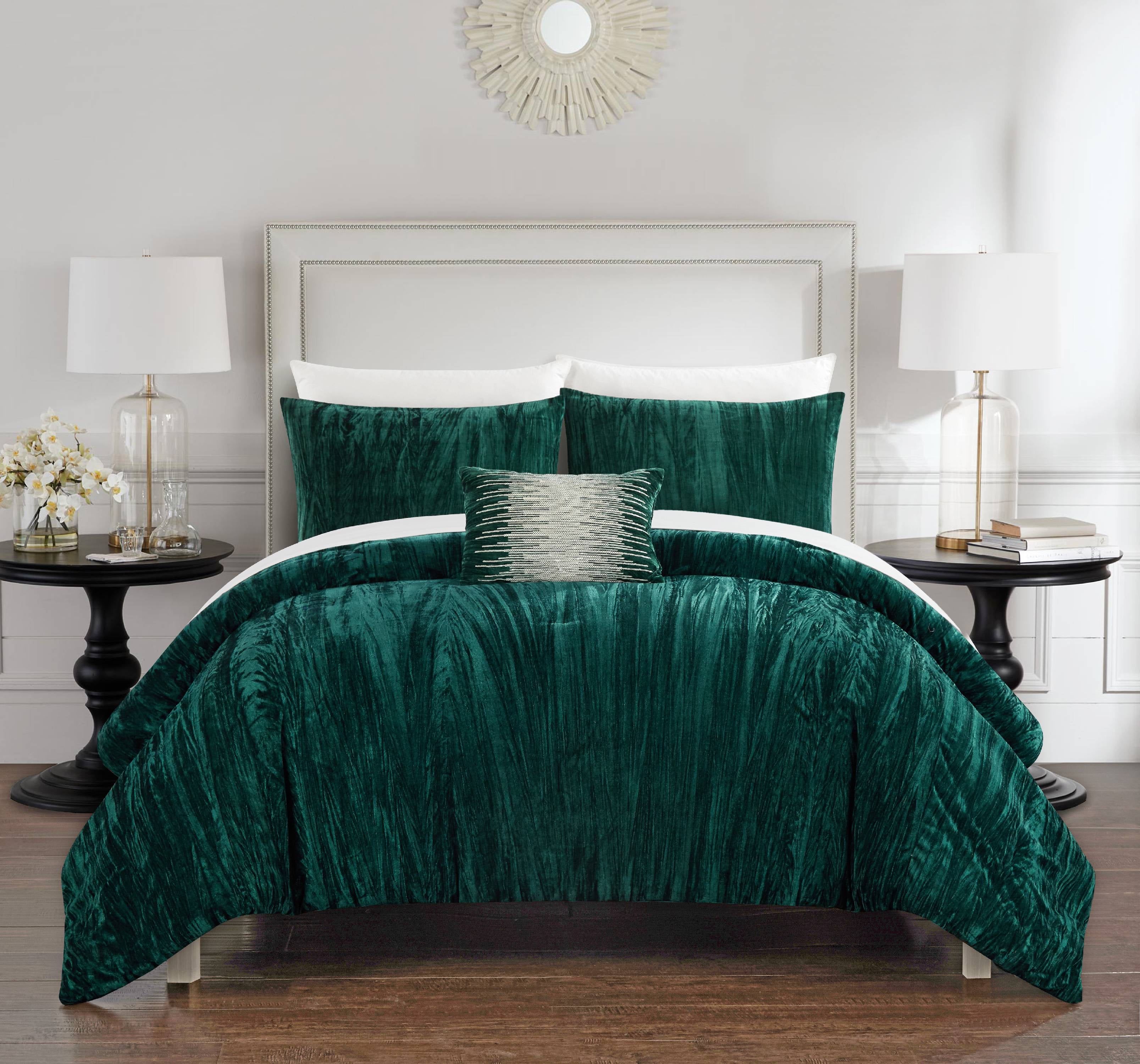 Novelty Comforter Set King Green, Cream Crushed Velvet Duvet Cover Set