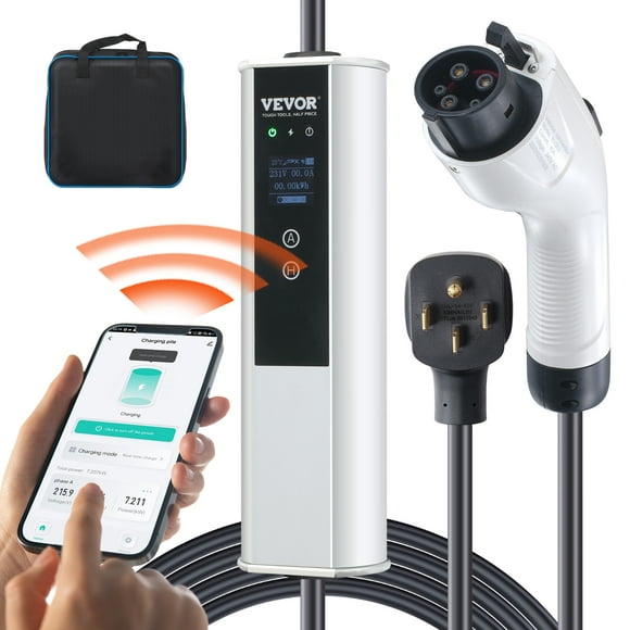 VEVOR Level 2 Portable EV Charger, 40A 240V, Electric Vehicle Charger with 25 ft Charging Cable NEMA 14-50P Plug, 40A/32A/24A/16A Adjustable, for SAE J1772 EVs