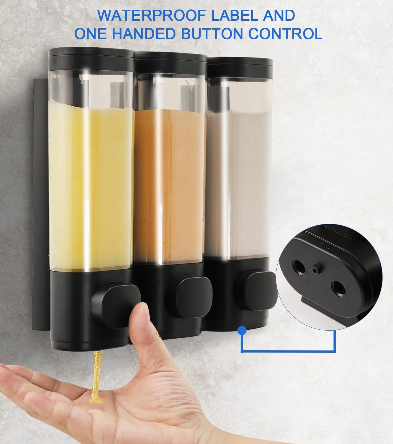 Shampoo and Conditioner Dispenser,Shower Soap Dispenser Wall Mounted No Drill Shampoo Dispenser for Shower Wall,Body Wash Dispenser for Bathroom,Large Capacity,Black