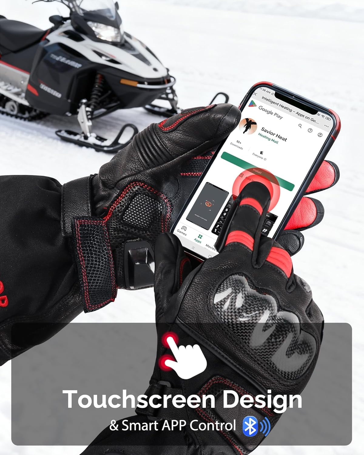 SAVIOR HEAT 2025 Upgraded Bluetooth Heated Motorcycle Gloves for Men - Goatskin Leather, 7.4V 3000mAh Rechargeable Battery, Waterproof/Windproof, 3-Speed Heating with Smart Temp Control