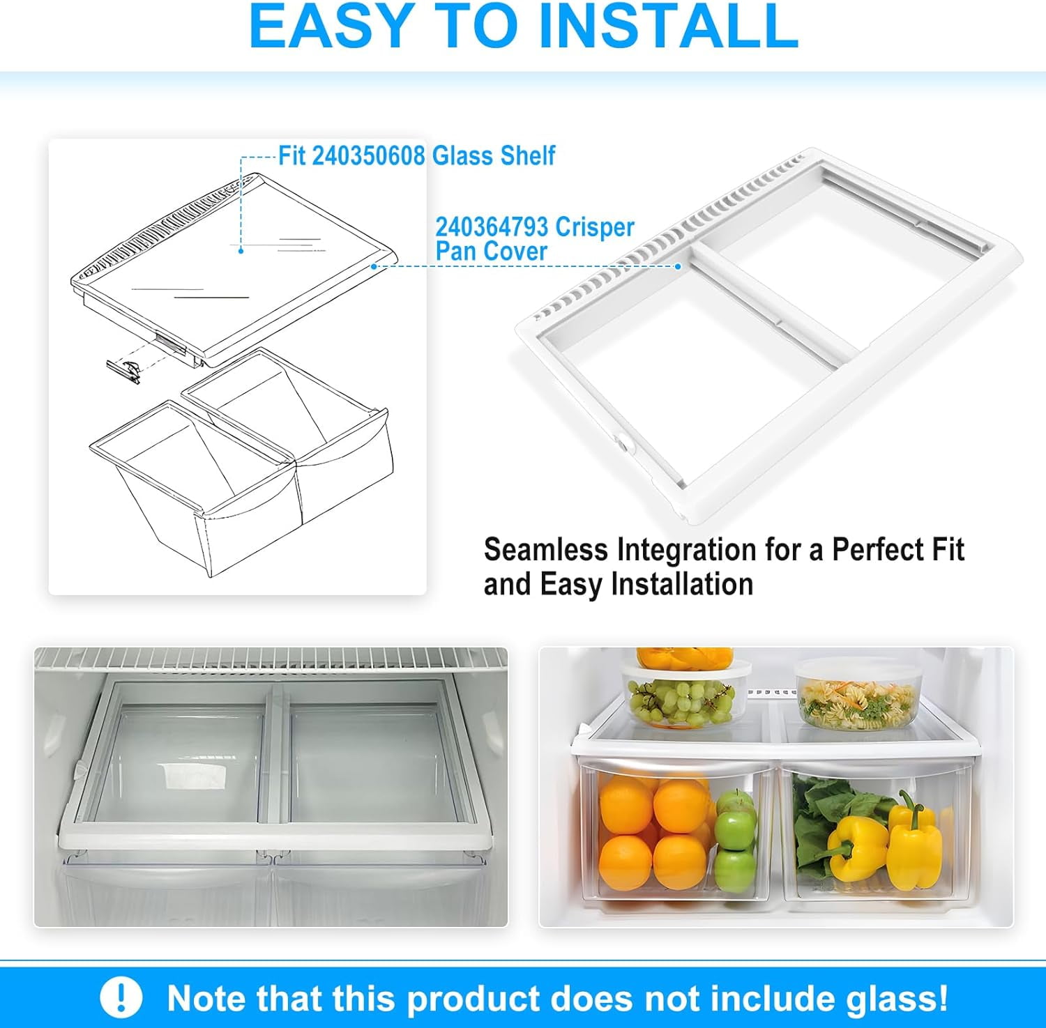 UPGRADED 240364793 Refrigerator Crisper Drawer Cover Frame – Compatible with Frigidaire 240364713, 240364763, 240364786 & More