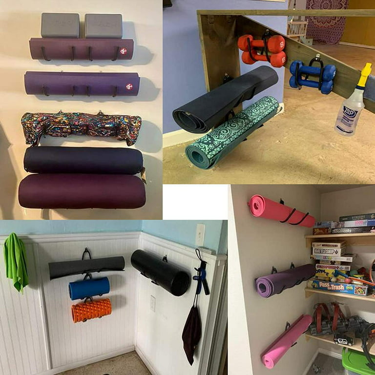 Wall Mount Yoga Mat Foam Roller and Towel Rack Hooks , Exercise Mat Storage  Shelf for Hanging Yoga Strap and Resistance Bands at Your Fitness Class or