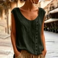 thumbnail image 2 of yoeyez Linen Tank Tops for Women Summer Sleeveless Crewneck Button Trim Blouses Cotton Casual Lightweight Vest Shirt Army Green,S, 2 of 7