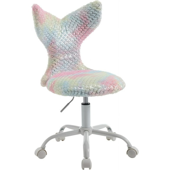 Cute Kids Desk Chair, Soft Fuzzy Computer Chair for Girls Teen Reading Study Adjustable Swivel Rolling Task Chair Vanity Chair with  Sparkling Back(Pink Rainbow)