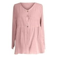 thumbnail image 4 of Kelon Women's Cotton Linen Button Down Shirt Long Sleeve Crew Neck Casual Blouse Tops Spring Summer, 4 of 4