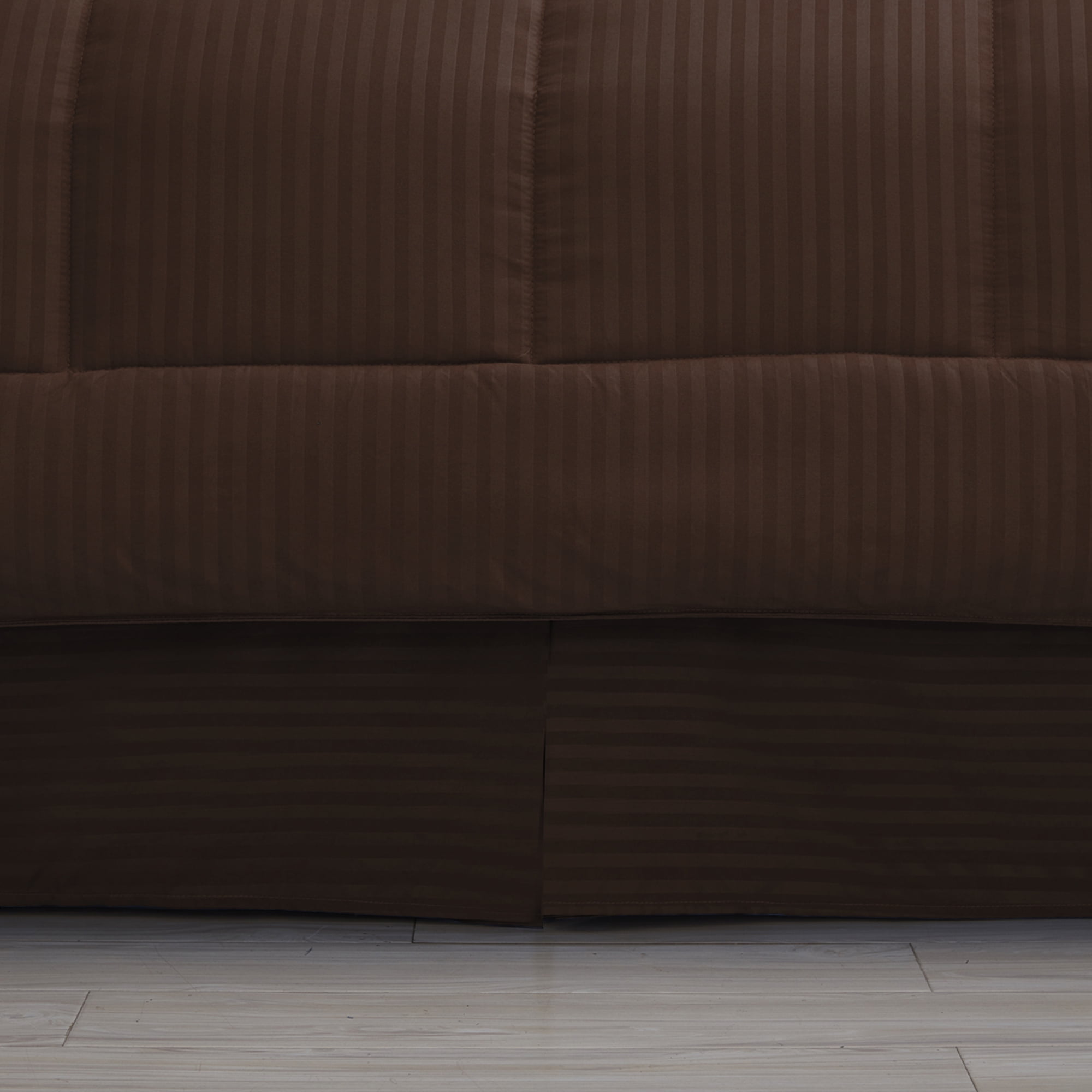 Dobby Stripe 8 Piece Bed in a Bag Bedding Set Includes Bed Sheets and Bed Skirt, Queen - Chocolate
