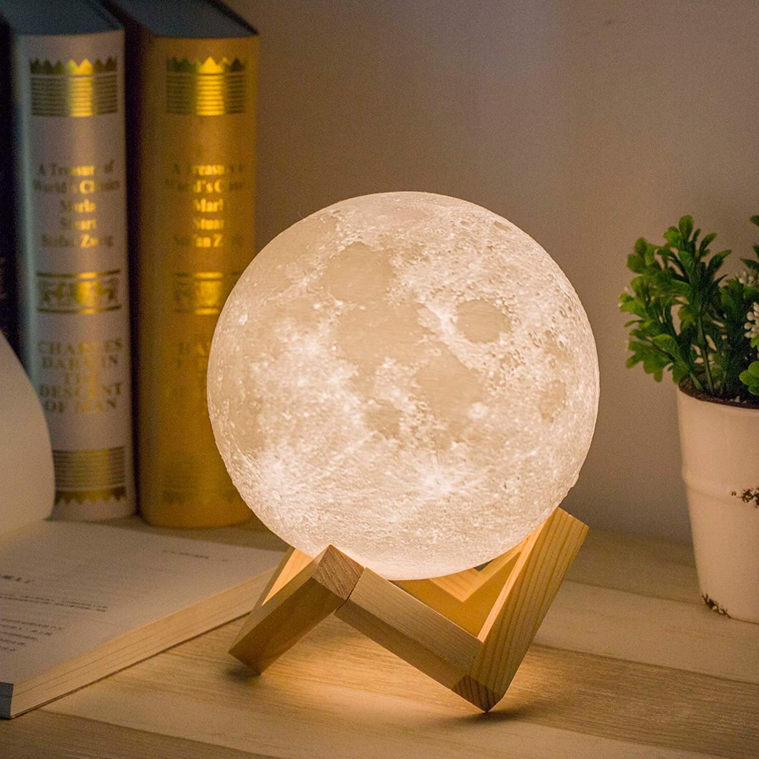 BRIGHTWORLD Moon Lamp 3.5 inch 3D Printing Lunar Lamp Night Light with White as 