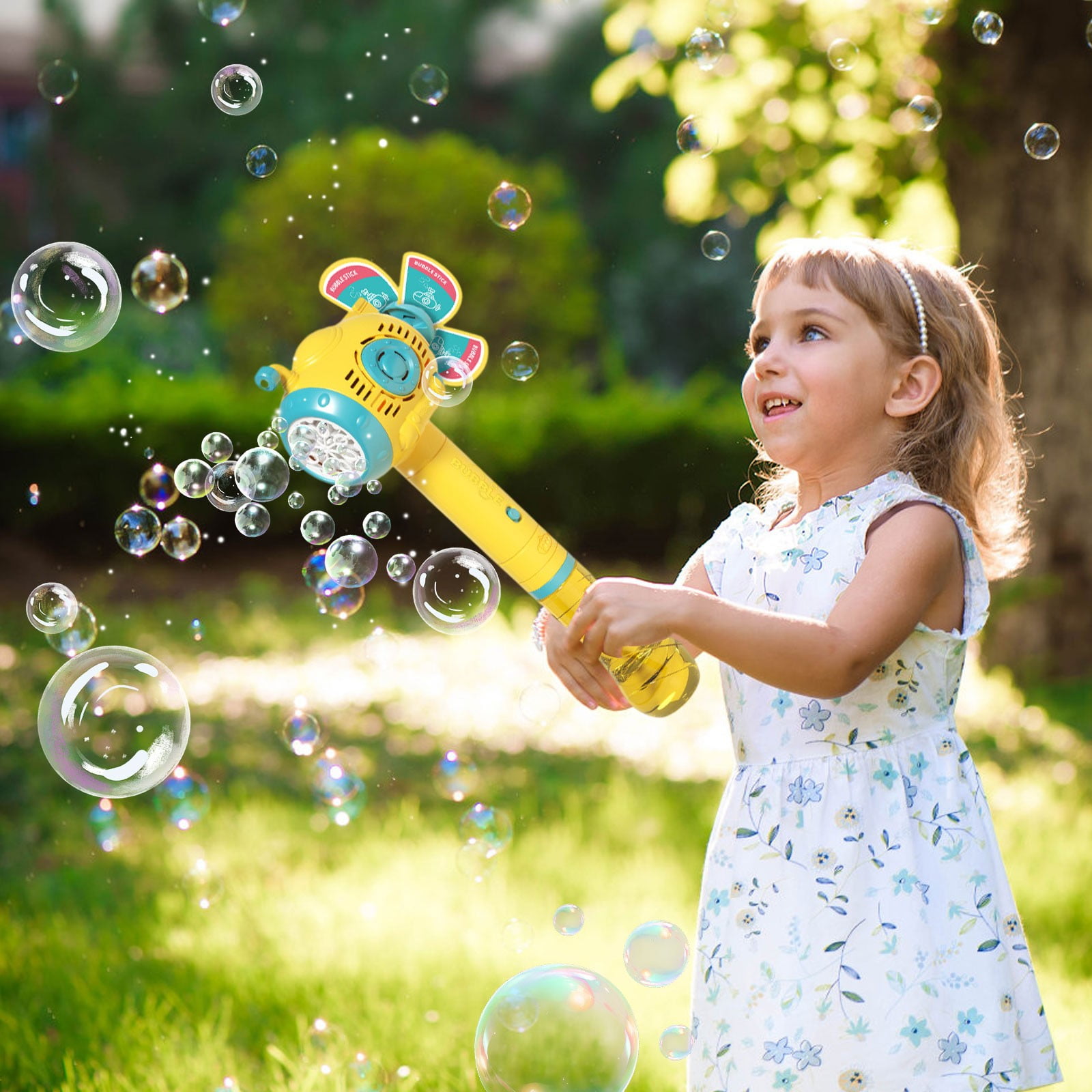 Electric Bubble Stick with Lights and Automatic Bubble Spray, Handheld Bubble Blowing Machine for Outdoor Party Camping Festival Wedding with 180ml Bubble Solution