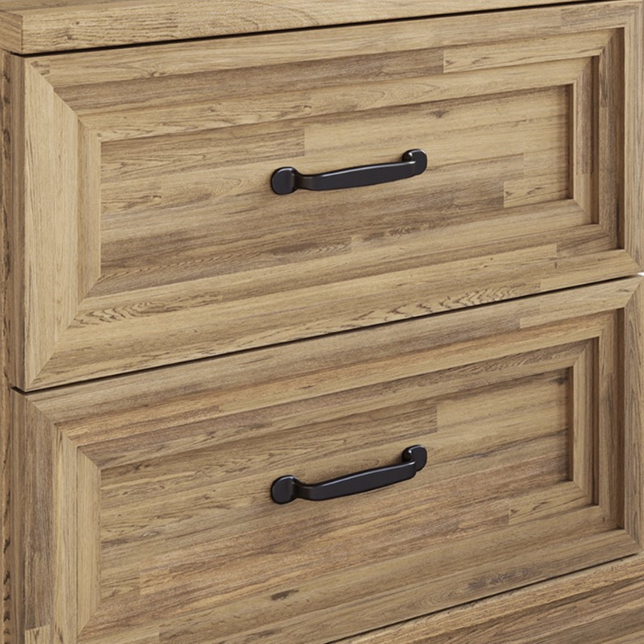 Castle Place Traditional 2 Drawer Wooden Nightstand, Brown Oak