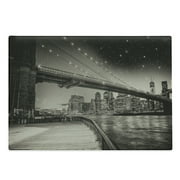 New York Cutting Board, Summer Night in Manhattan Brooklyn Bridge Park River Waterfront Modern City, Decorative Tempered Glass Cutting and Serving Board, Large Size, Dark Sepia Black, by Ambesonne