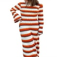 thumbnail image 4 of OUSITAID Robe Longue en Tricot pour Femmes Robe à Rayures Vagues Manches Longues Col Rond Dos Nu, 4 of 9