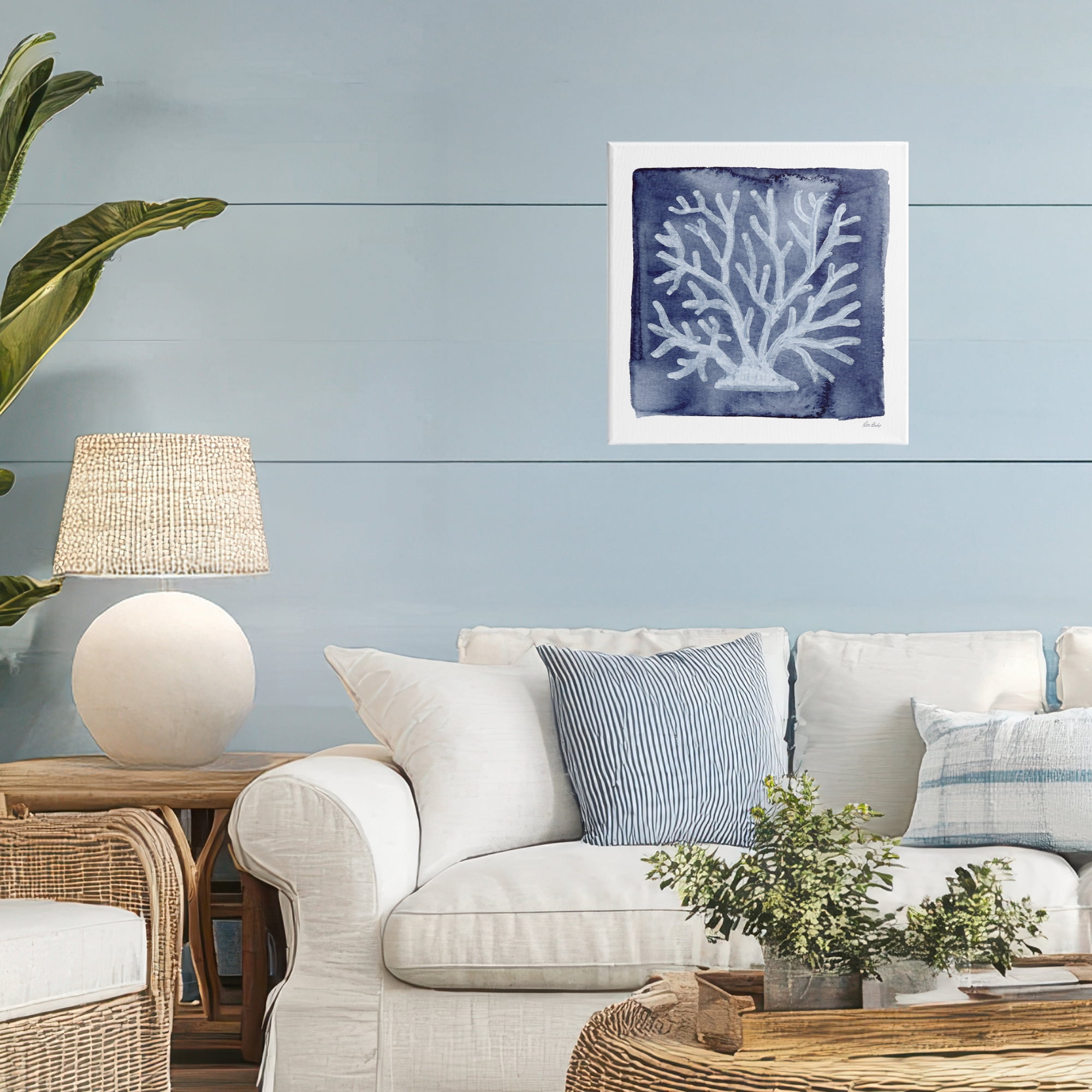Stupell Industries White Coral on Indigo Canvas Wall Art, design by Patti Bishop