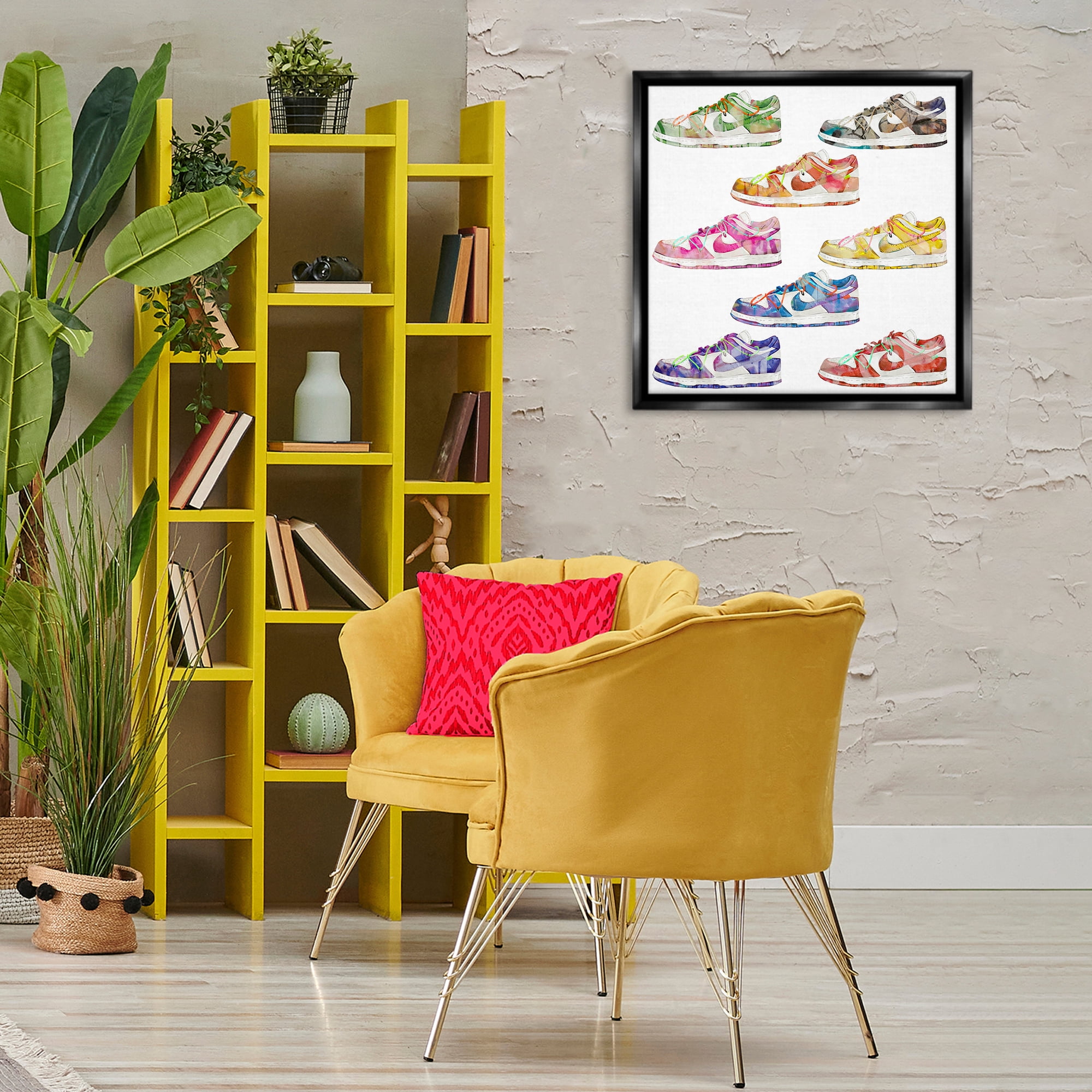 Stupell Industries Modern Rainbow Sneakers Beauty & Fashion Painting Black Floater Framed Art Print Wall Art, 25 x 25