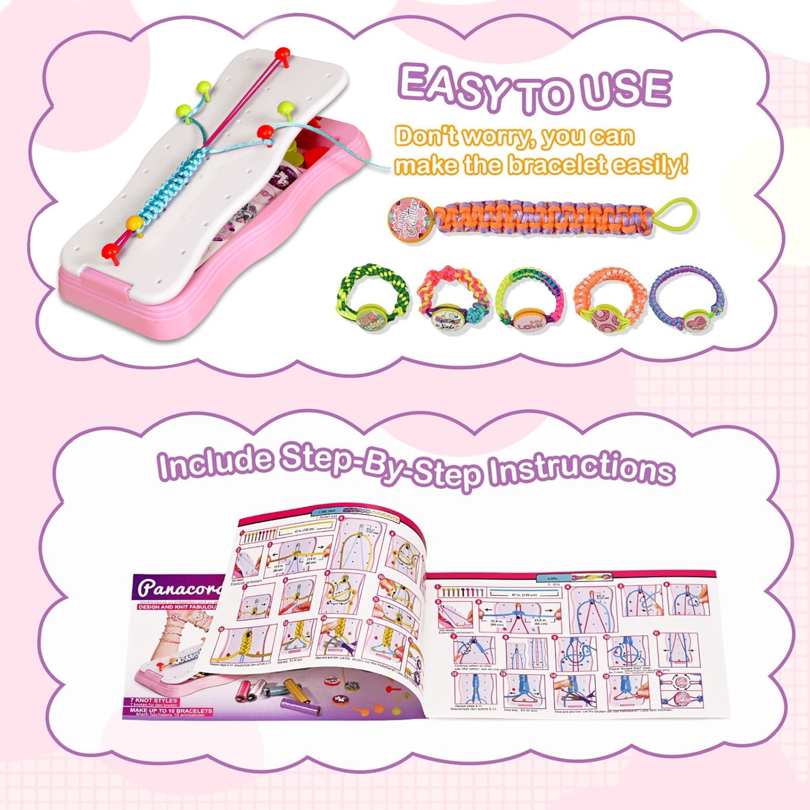FoikYoik Friendship Bracelet Making Kit for Girls 8-12 Year Old Kid DIY Crafts for Girl Birthday Christmas Kits Toys Pink