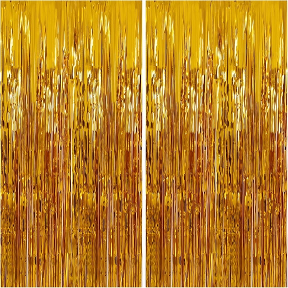 CCOCC 2 Pack Gold Tinsel Backdrop,3.28Ft X 6.56Ft Foil Fringe Curtain,Fringe Backdrop for Party Decorations,Birthday,Christmas,New Years Eve,Photo Booth,Bachelorette,Door Streamers