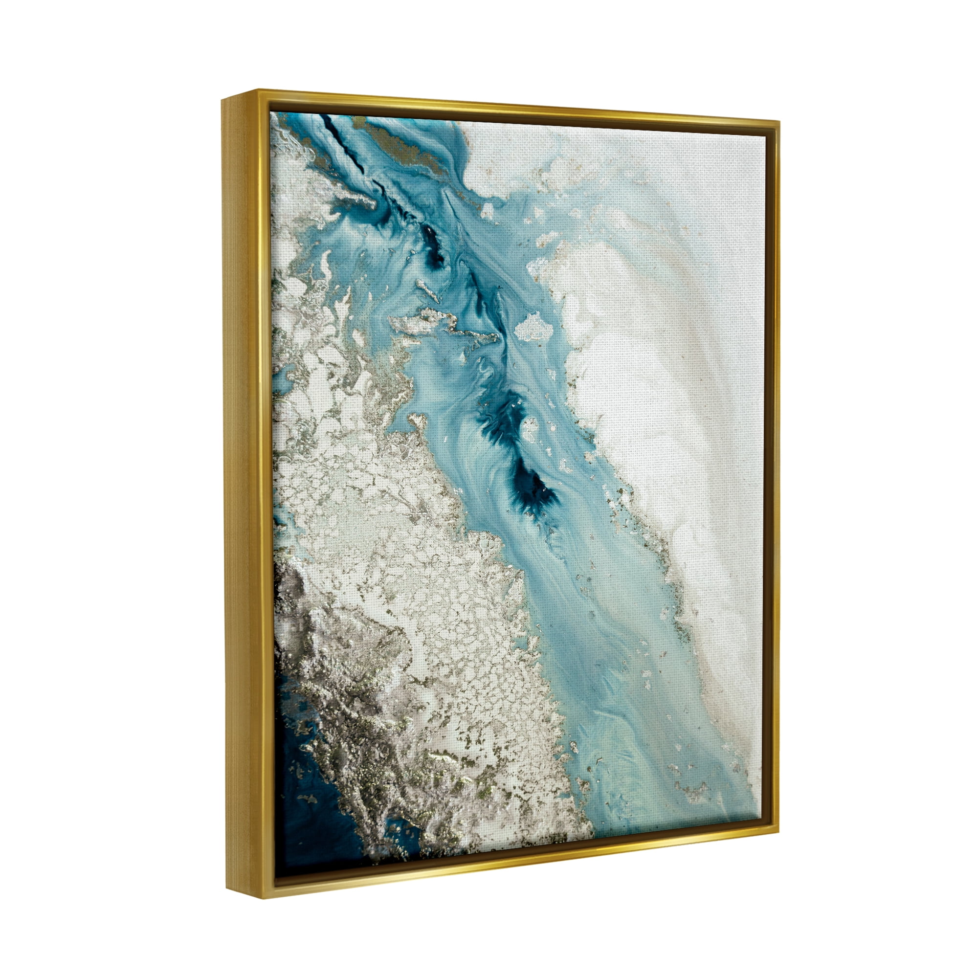 Stupell Industries Glam Blue Geode Abstract Painting Gold Floater Framed Canvas Art Print Wall Art, 25 x 31