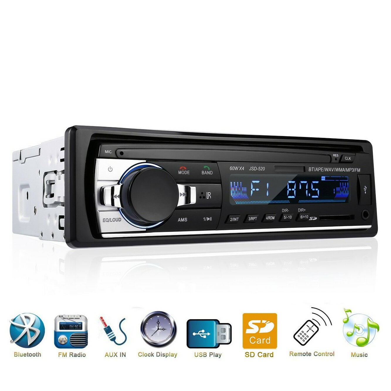 Car In-Dash Bluetooth Stereo Audio FM Radio Aux Input Receiver