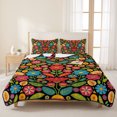 thumbnail image 3 of King Quilt Set 96''x106'', Boho Flower Lightweight Summer Bedspread Coverlet Set with 2 Pillow Shams, Red Blue Yellow Colorful Mexico Tribal Breathable All Season Quilt Bedding for Bedroom/Guest Room, 3 of 9