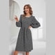 thumbnail image 2 of Women Floral Print Round Neck Dress Long Sleeve Belted Midi Dress Autumn Daily Wear, 2 of 5