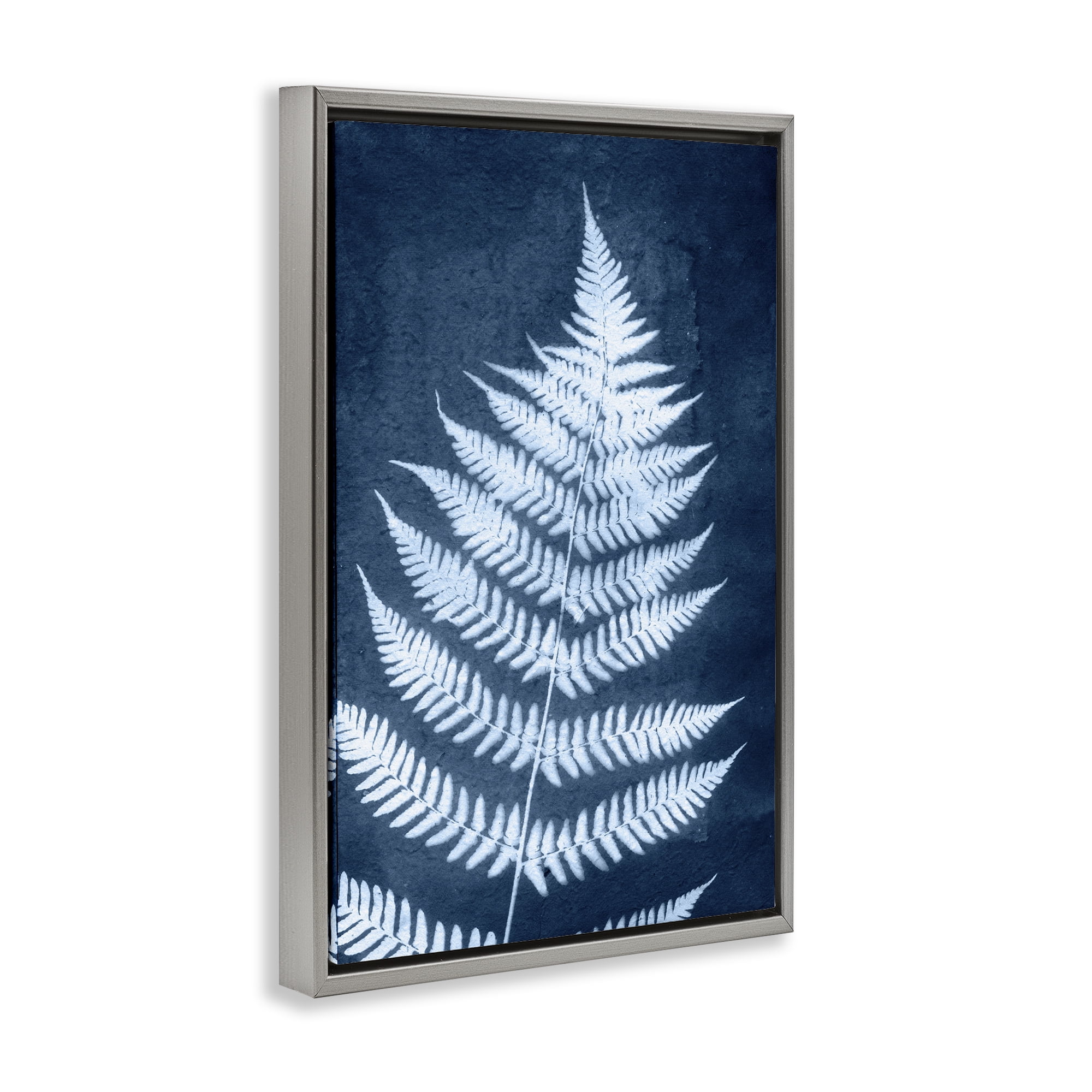 Stupell Industries Blue Natural Fern Botanical & Floral Painting Gray Floater Framed Art Print Wall Art, 17 x 25