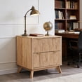 thumbnail image 3 of 2-Drawer File Cabinet, 31.8" Fluted Lateral File Cabinet with Hanging Rod for Letter, Legal, A4, Large Tabletop for Printer, Office Wood Printer Cabinet, Natural Oak, 3 of 6