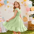 thumbnail image 5 of THDHVS Girls Summer Dress,Girls Solid Smocked Ruffle Tiered Dress Short Sleeve Round Neck Casual Summer,Dresses for Girls 9-10 Years, 5 of 10